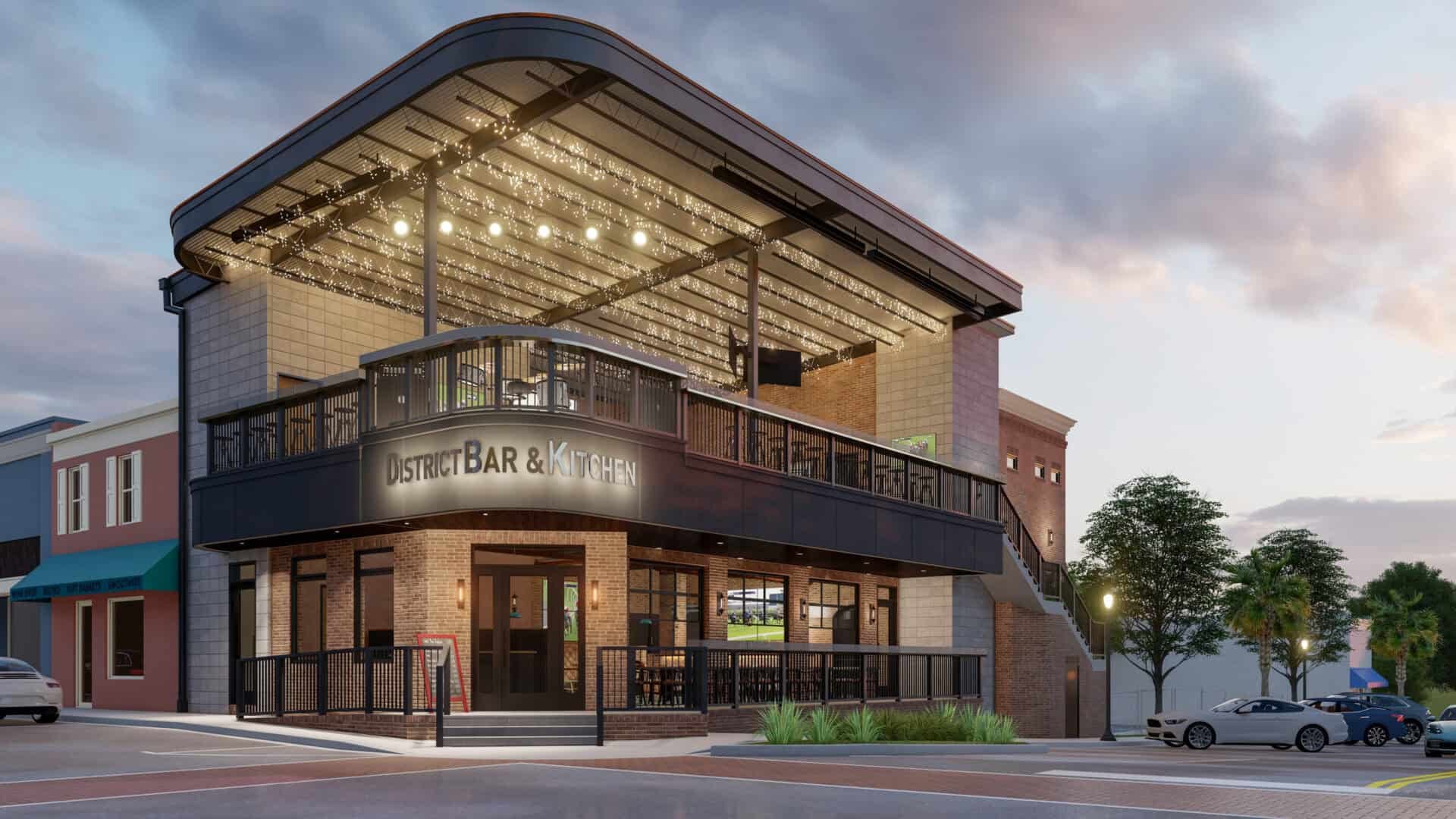 District Bar & Kitchen, downtown Ocala — storefront and curtain wall glazing by Robinson Glazing Solutions